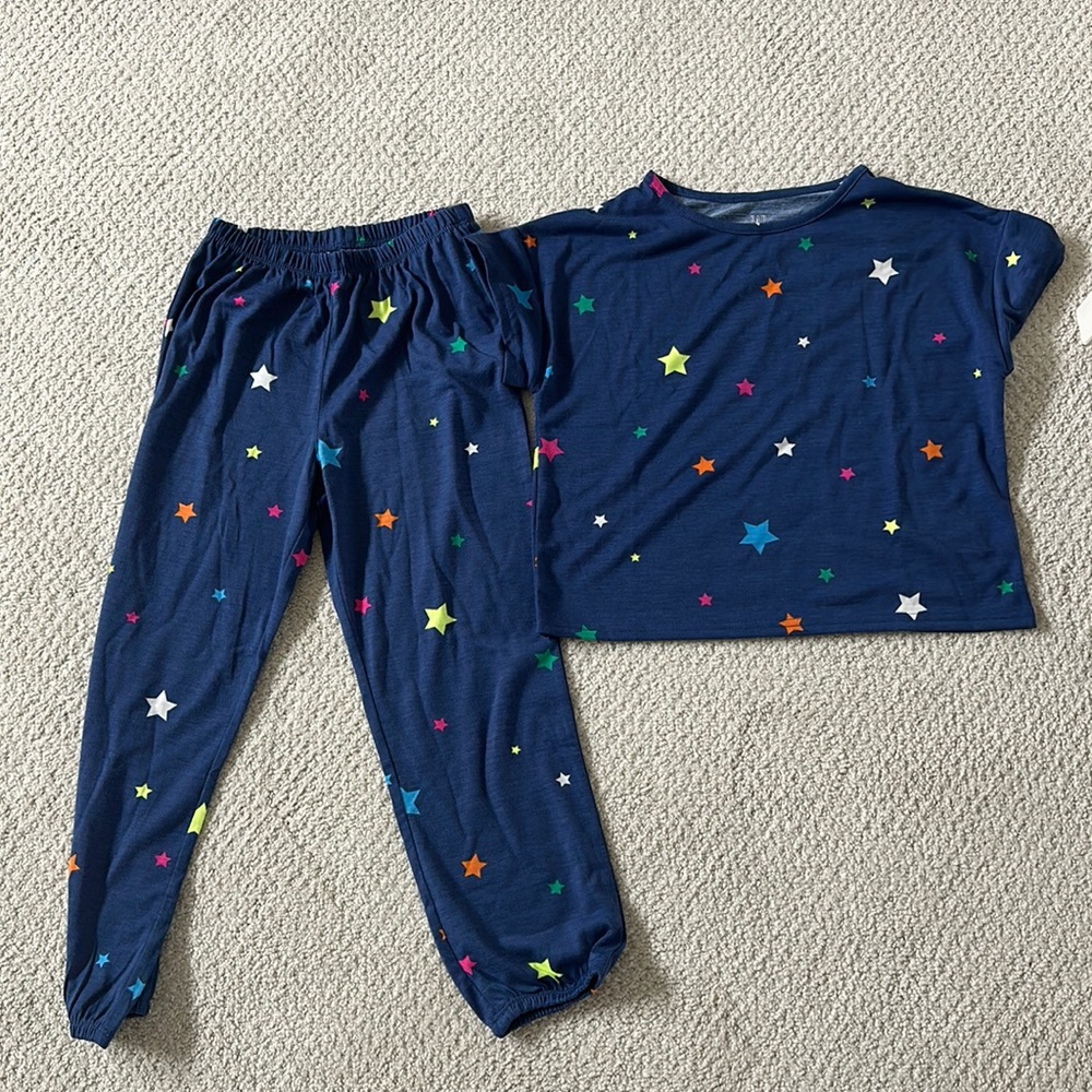 Kids 100% Recycled Star PJ Set, blue, size 6, new